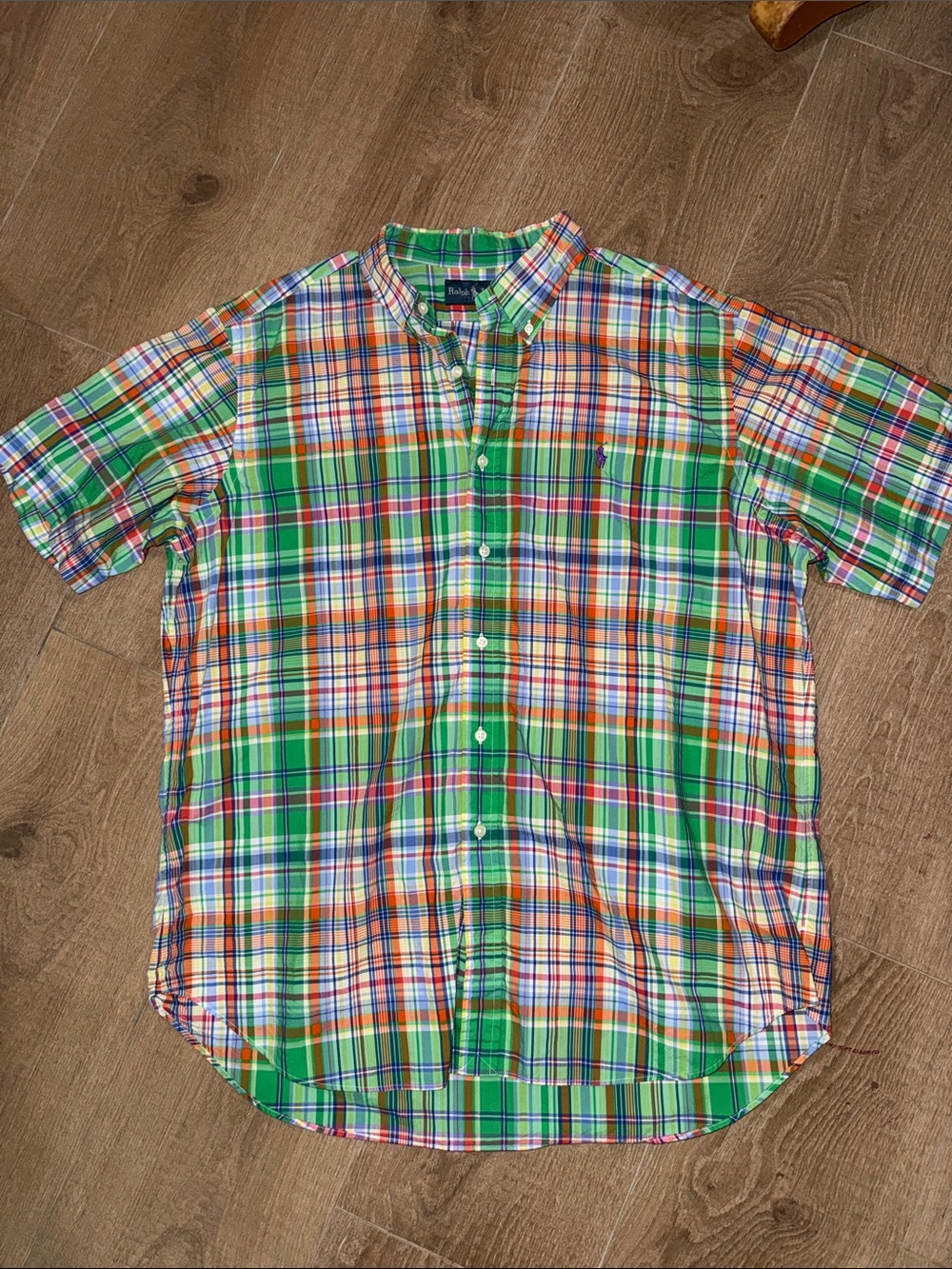Polo by Ralph Lauren Green Orange Blue Plaid Short-Sleeve Button-Down